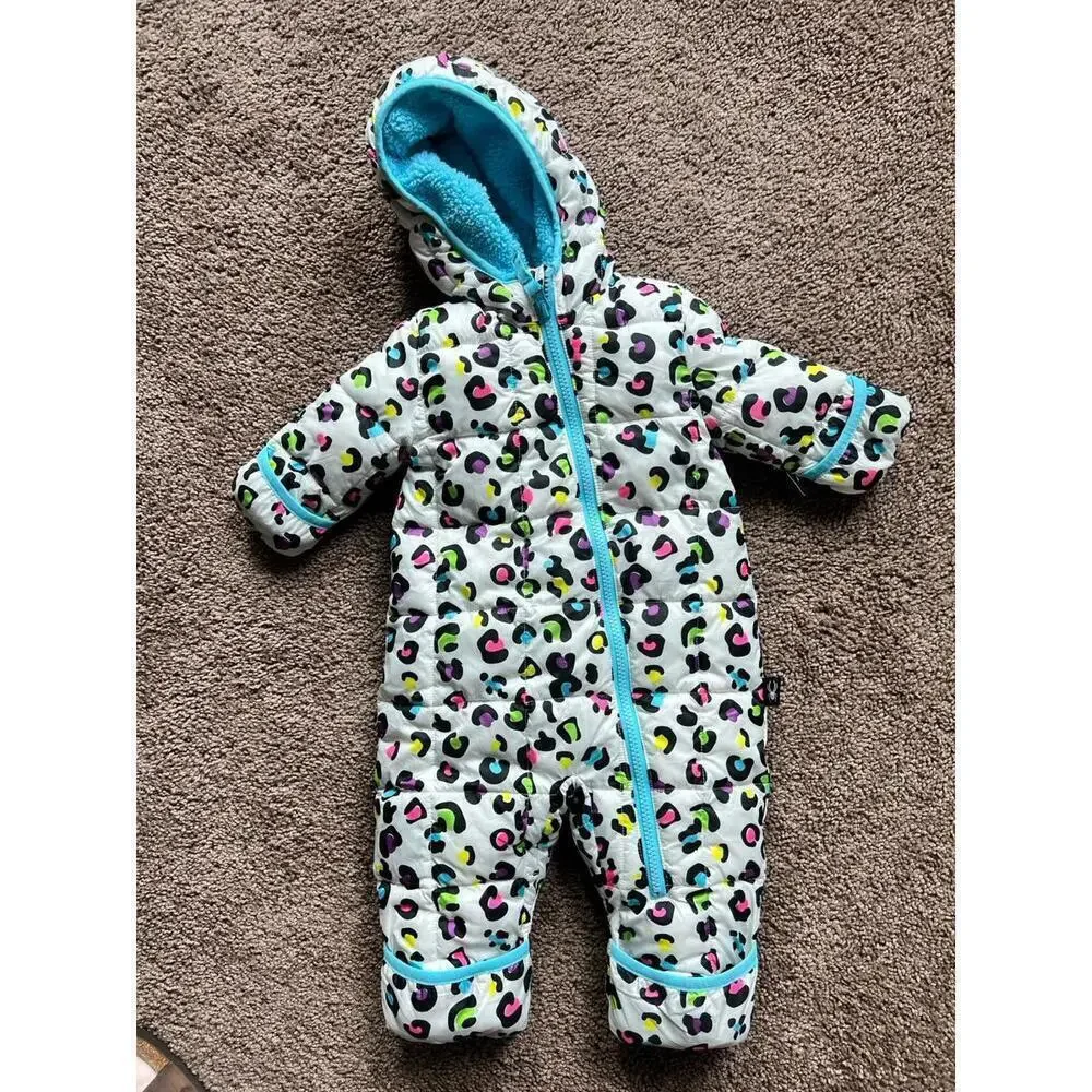 Spyder Animal Cheetah Print Baby Girl Hooded Snowsuit Fleece Lined Sz 3-6months